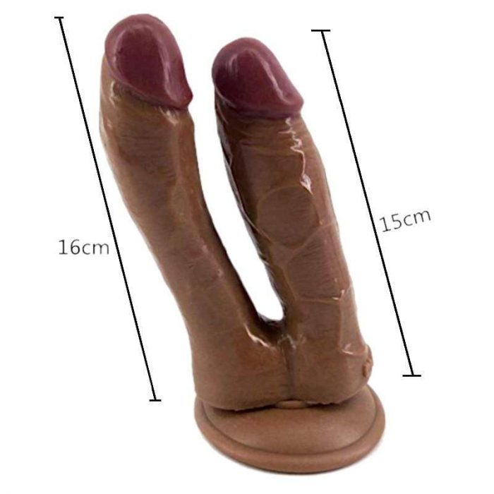 Gode ​​double en silicone marron jouet sexuel