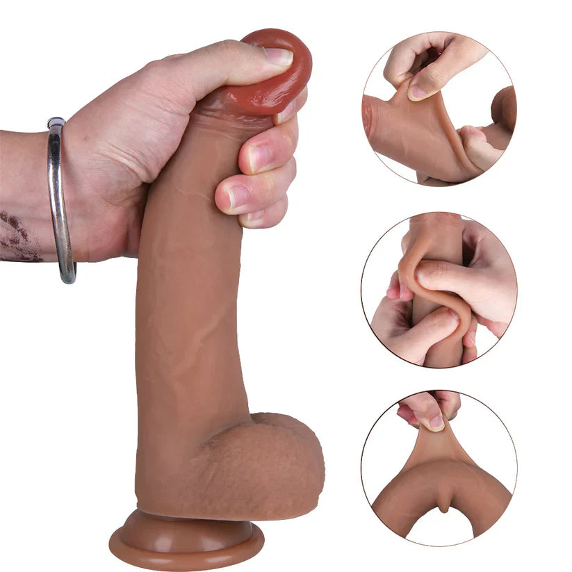8 Inch Smooth Silicone Leather Realistic Dildo
