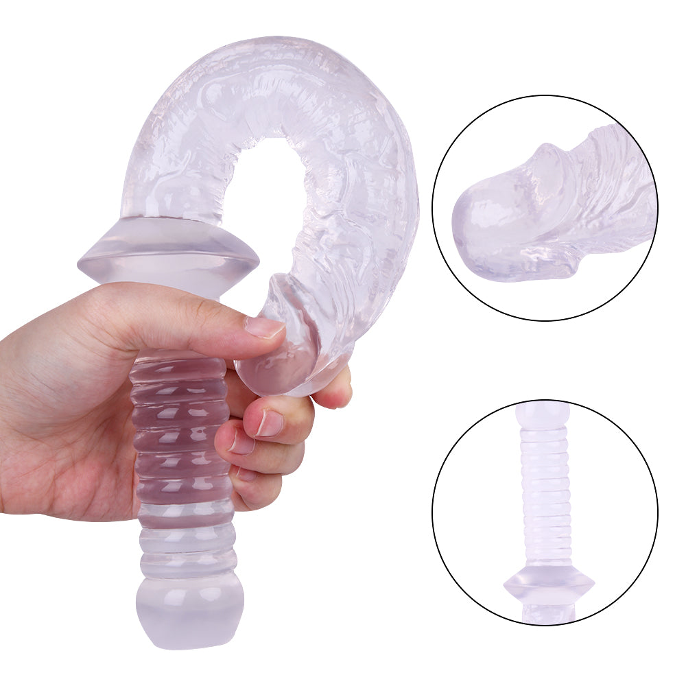 12 Inch Handle Clear Jelly Dildo