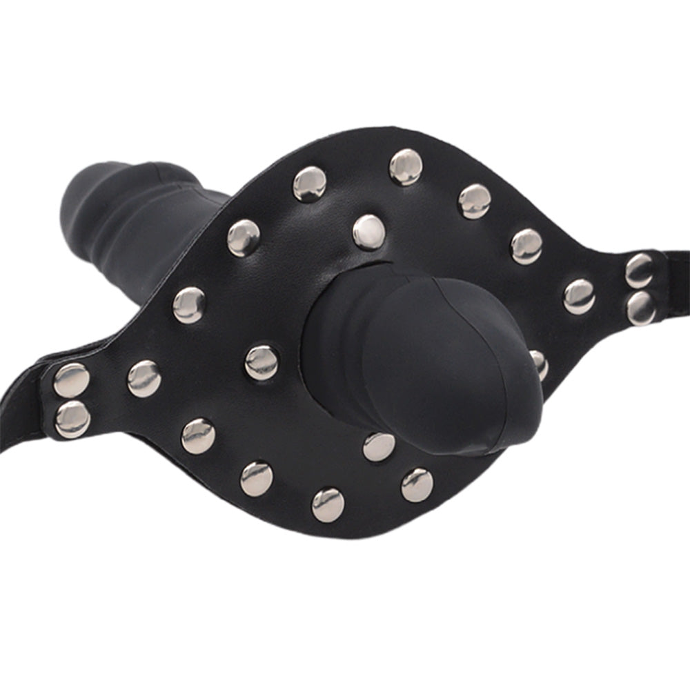 Black Leather Strap Face Dildo Gag