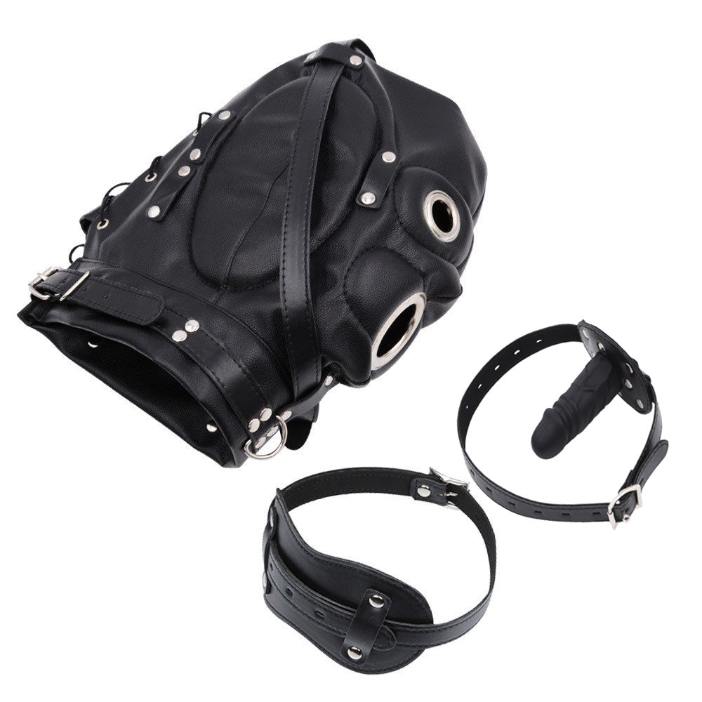 Black Leather BDSM Dildo Gag Mask