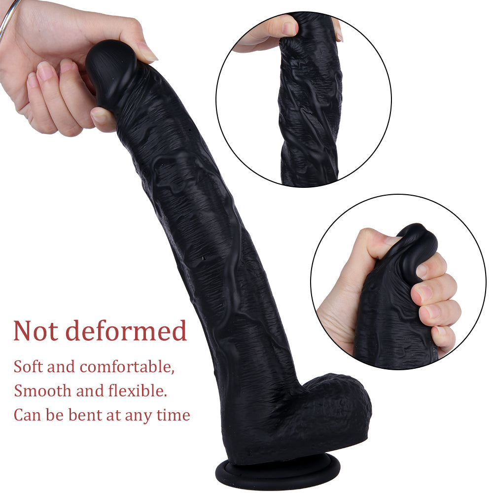 11 Inch Curved Silicone Big Black Dildo