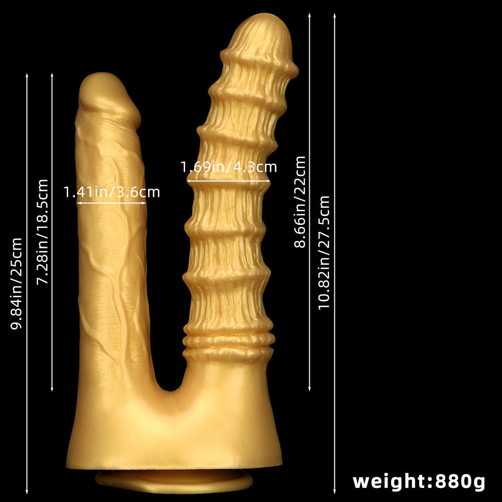 10 Inch Gold Silicone Double Penetration Dildo