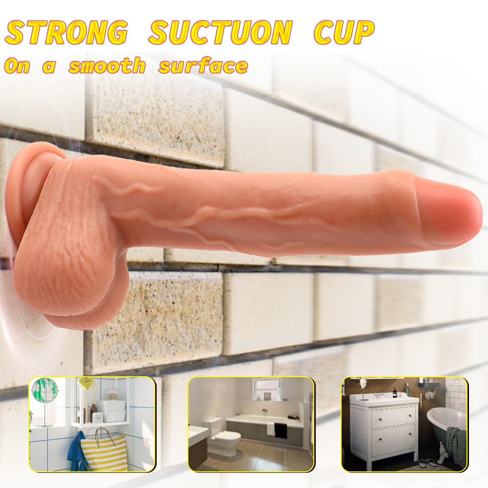 9 Inch Realistic Vein Textured Foreskin Thrusting Dildo