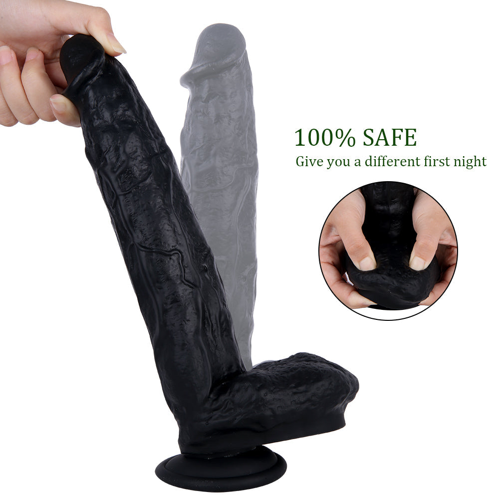10 Inch Black Silicone Giant Realistic Dildo