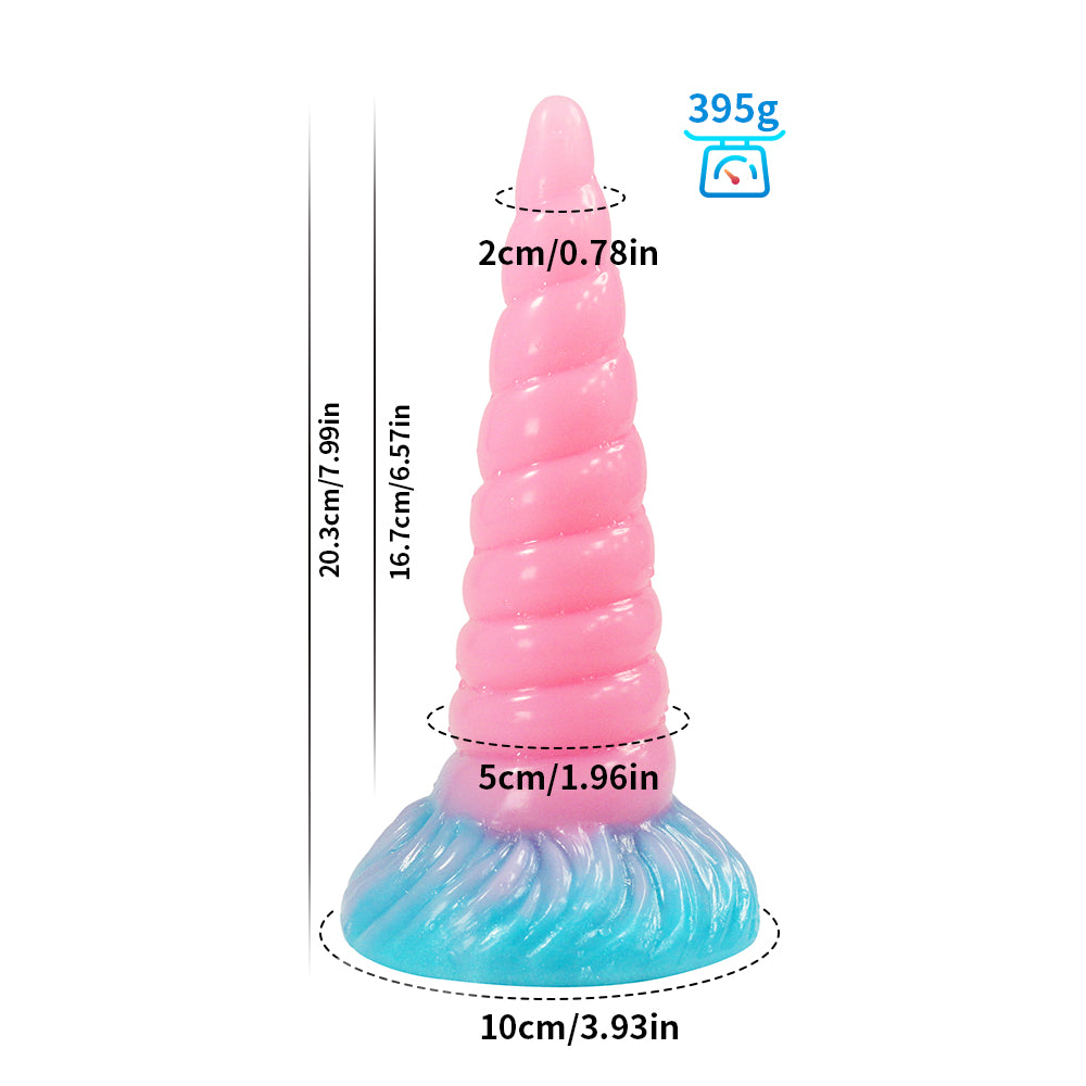 8 Inch Threaded Glow In The Dark Unicorn Dildo