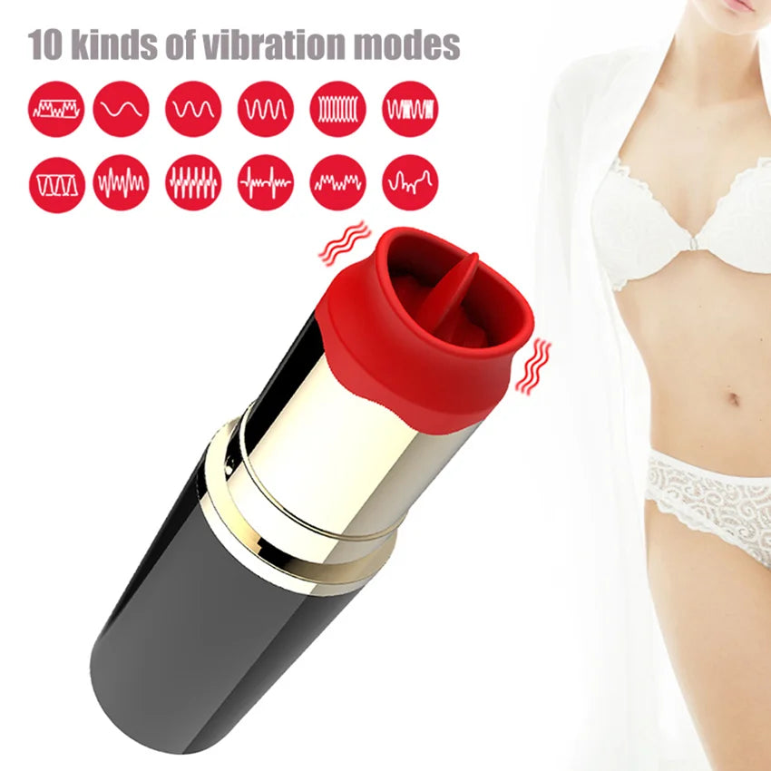Lipstick Tongue Teases Clit Vibrator