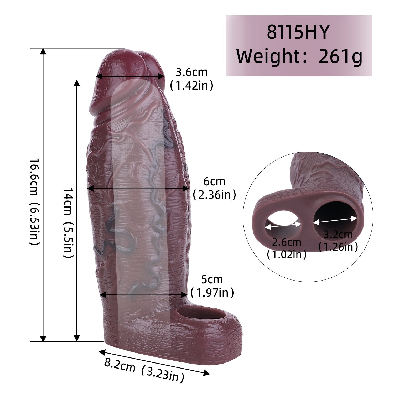 Large Men's Brown Realistic Penis Sleeve
