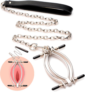 Labia Clamps Stainless Steel BDSM Strap Leash
