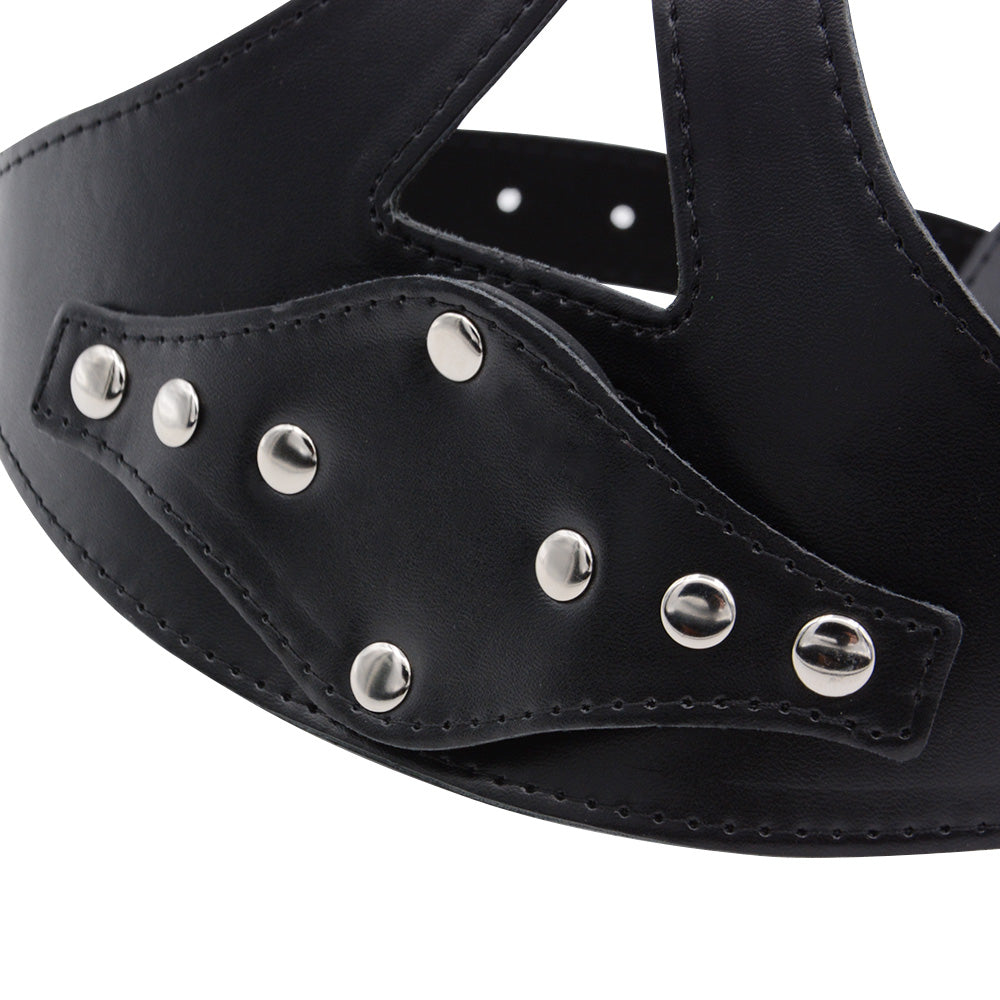 Black Leather Straps Harness Dildo Gag