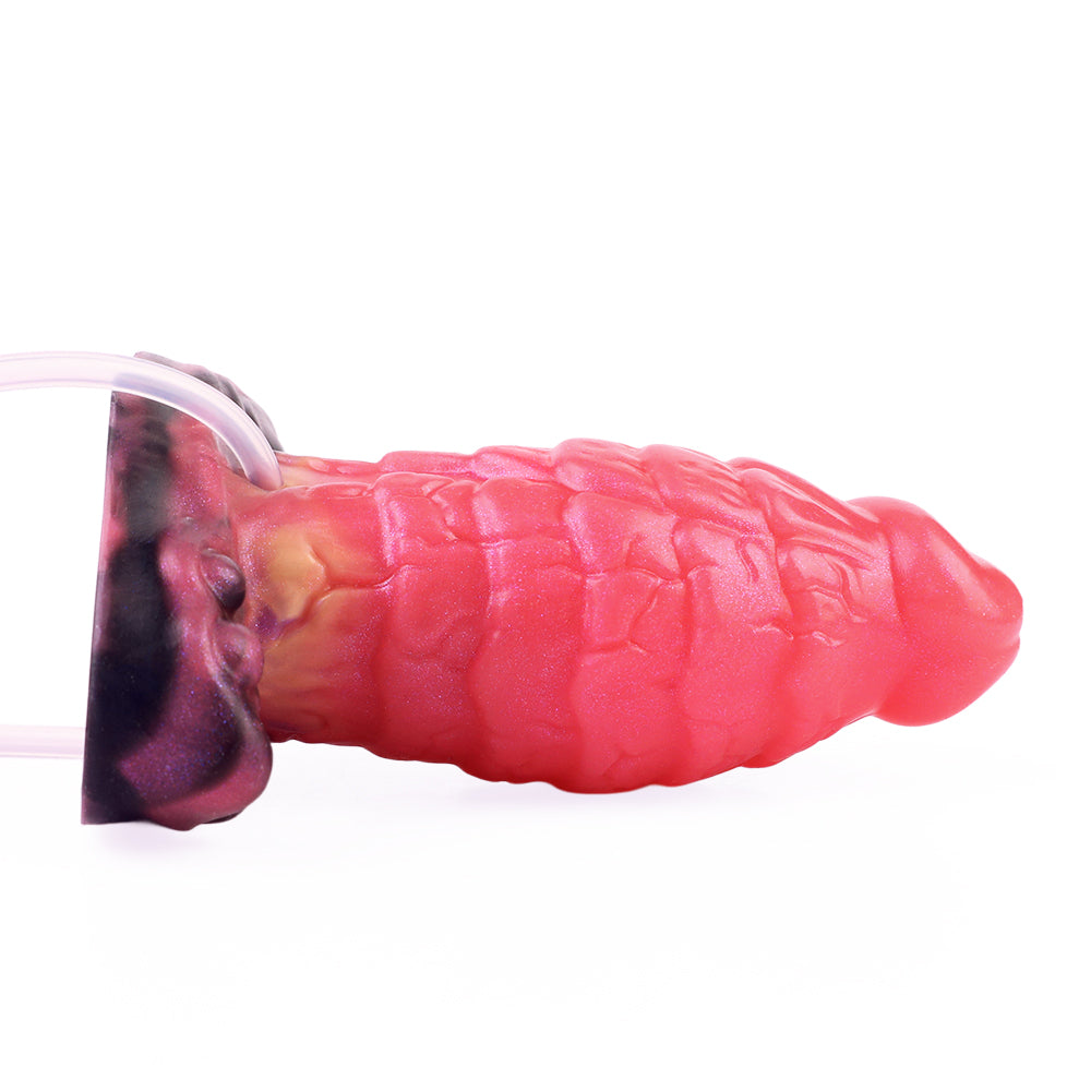 Red Ribbed Monster Squirting Inflatable Butt Plug