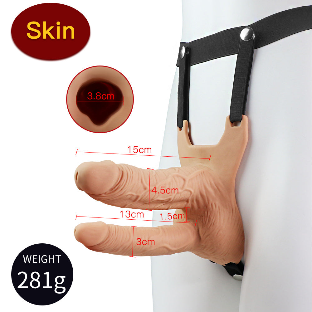 Hollow Vibrator Double Penetration Strap On Dildo