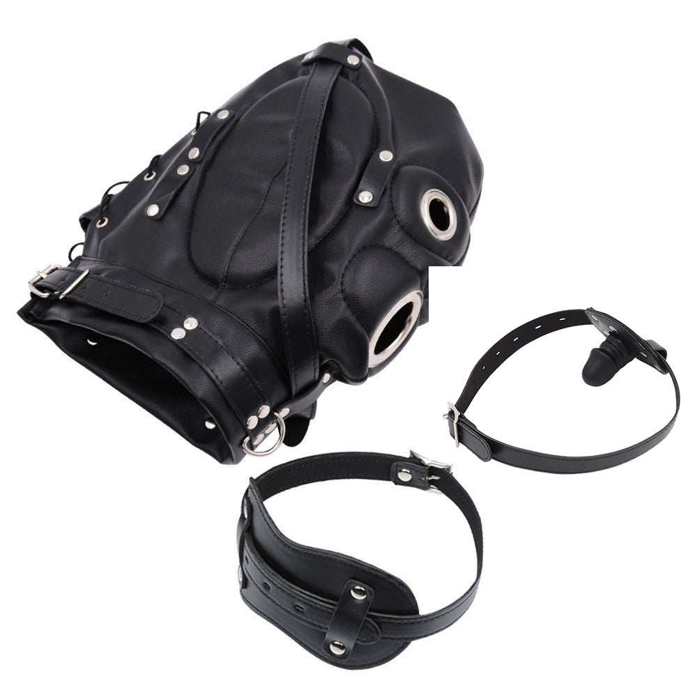 Black Leather BDSM Dildo Gag Mask
