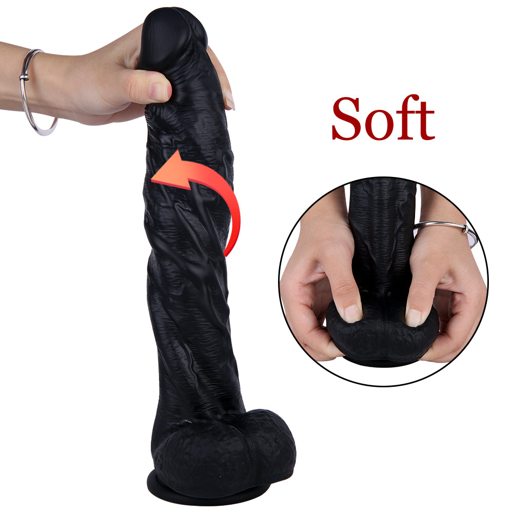 11 Inch Black Curved Silicone Dildo