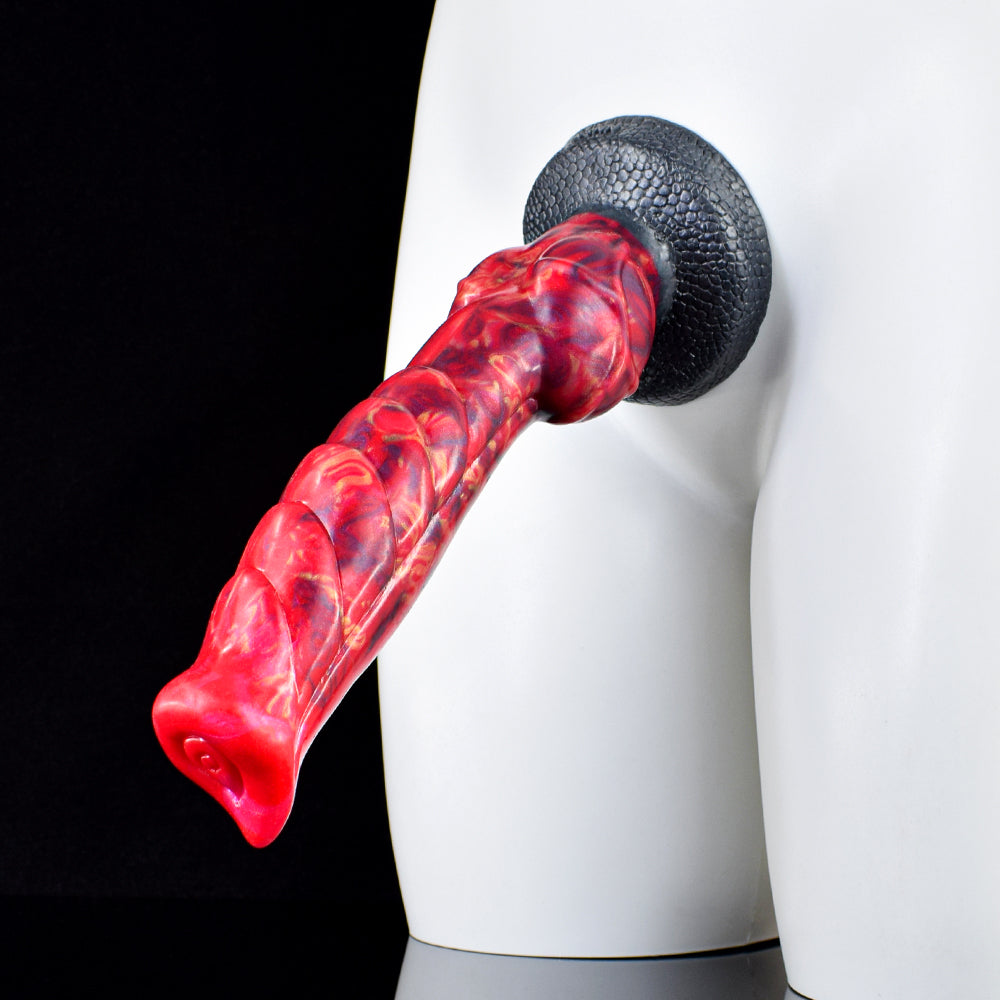 9 Inch Red Textured Pointed Horse Dildo