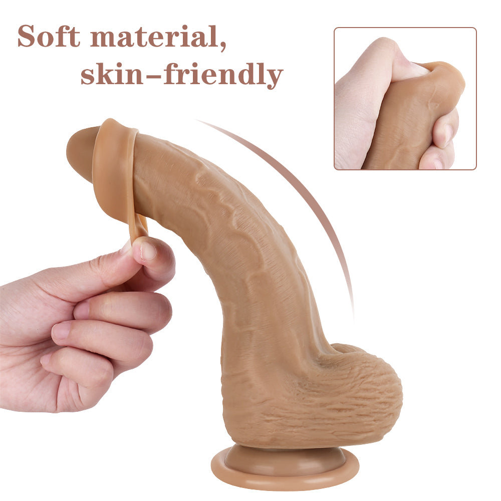 8 Inch Brown Silicone Dildo With Foreskin