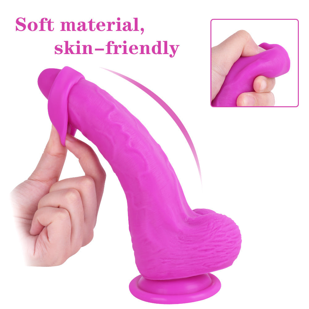 8 Inch Purple Silicone Dildo with Foreskin