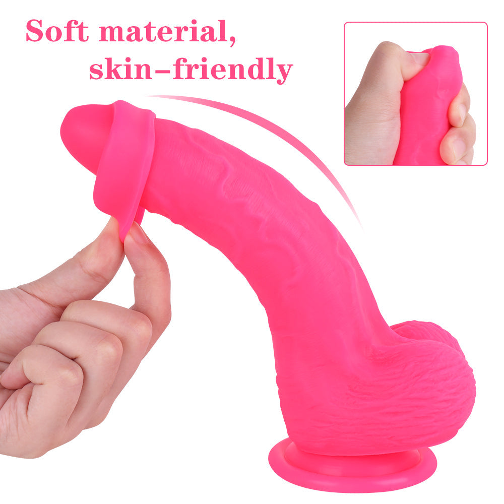 Pink Silicone Uncircumcised Dildo With Balls