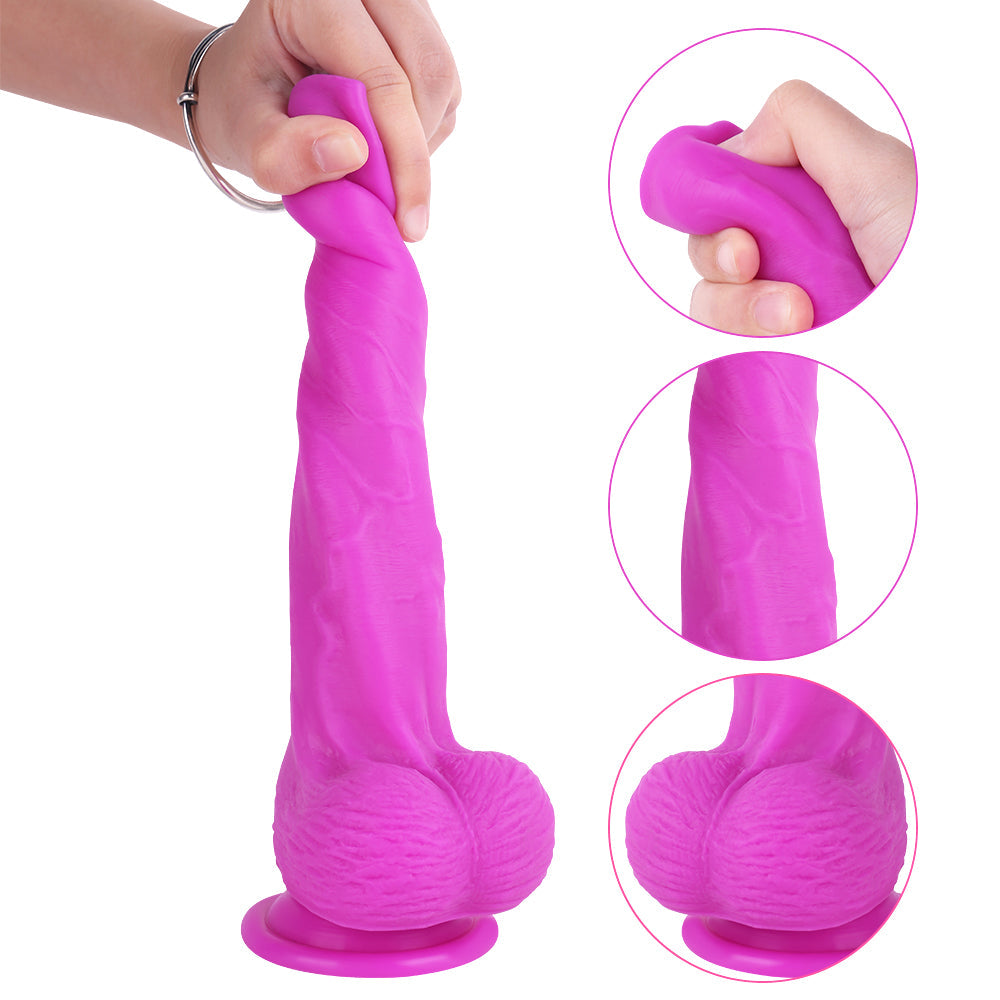 8 Inch Purple Silicone Dildo with Foreskin
