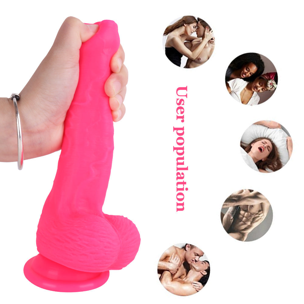 8 Inch Pink Silicone Dildo With Foreskin