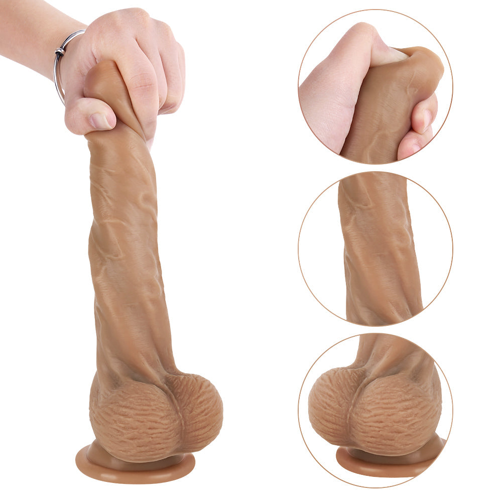 8 Inch Brown Silicone Dildo With Foreskin
