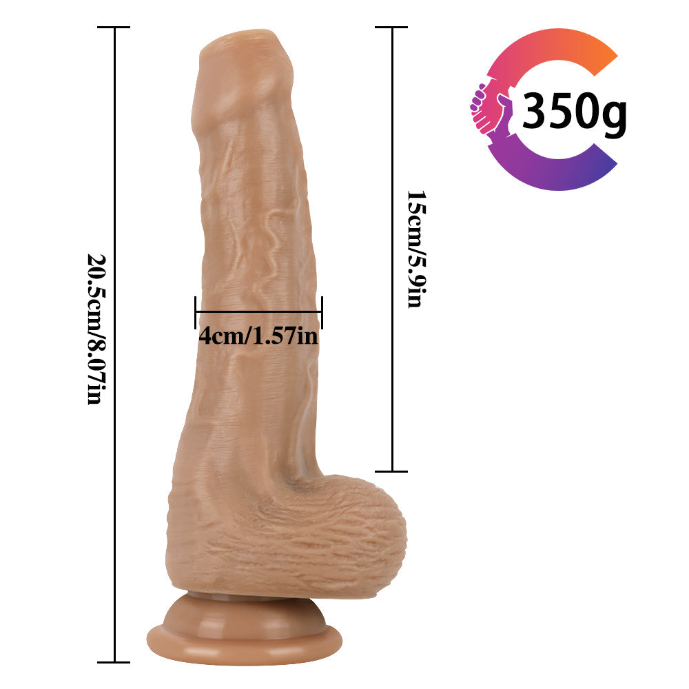 8 Inch Brown Silicone Dildo With Foreskin