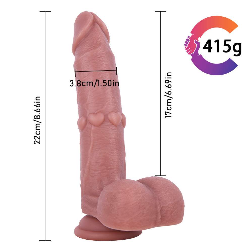 8 Heart Textured Silicone Strap On Dildo