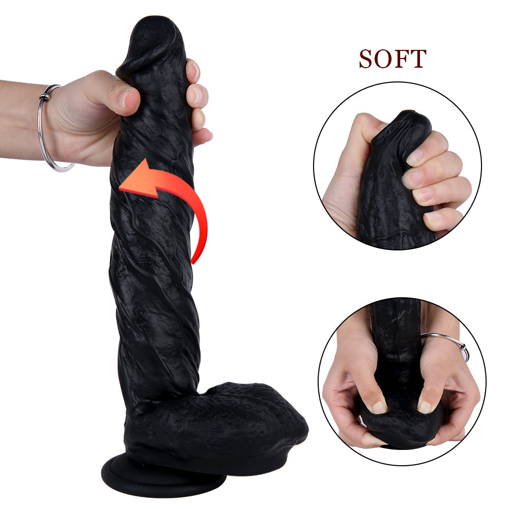 10 Inch Black Silicone Giant Realistic Dildo