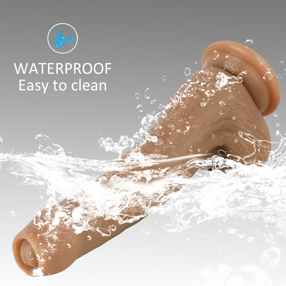 8 Inch Brown Silicone Dildo With Foreskin