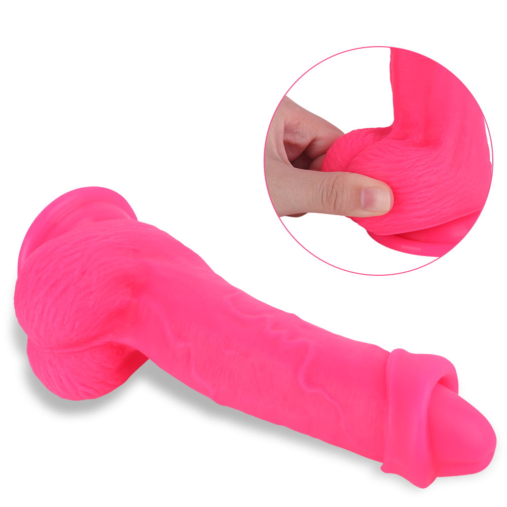 8 Inch Pink Silicone Dildo With Foreskin