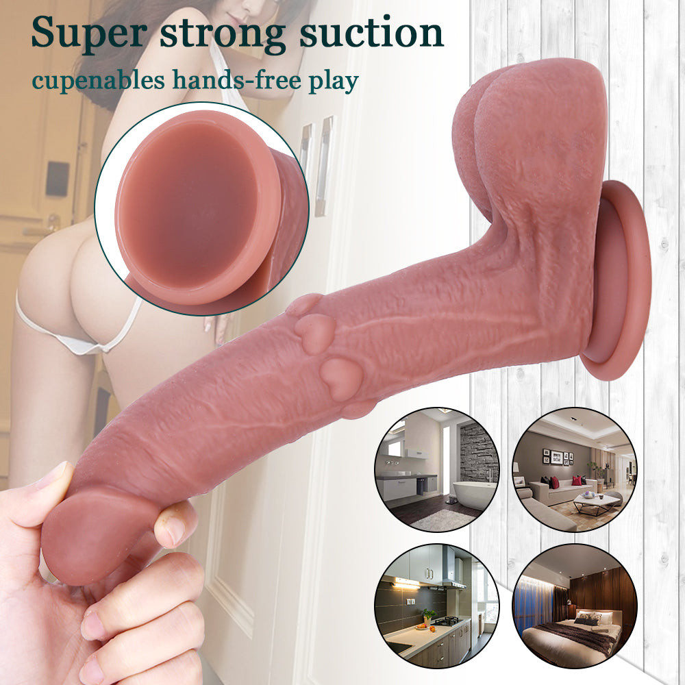 8 Heart Textured Silicone Strap On Dildo