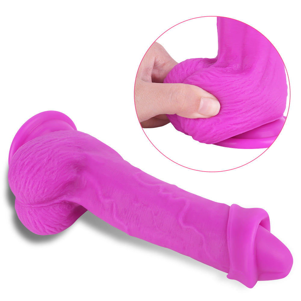 8 Inch Purple Silicone Dildo with Foreskin
