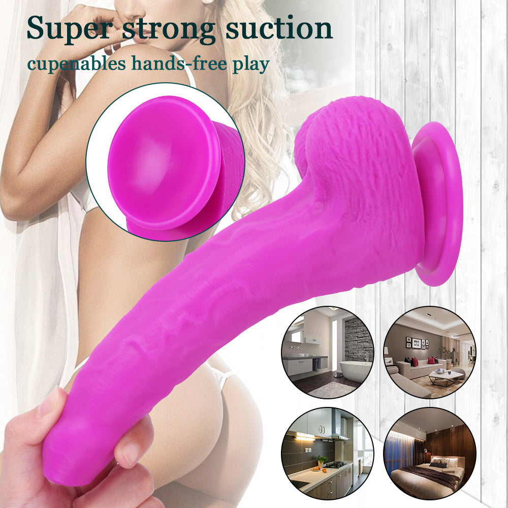 8 Inch Purple Silicone Dildo with Foreskin