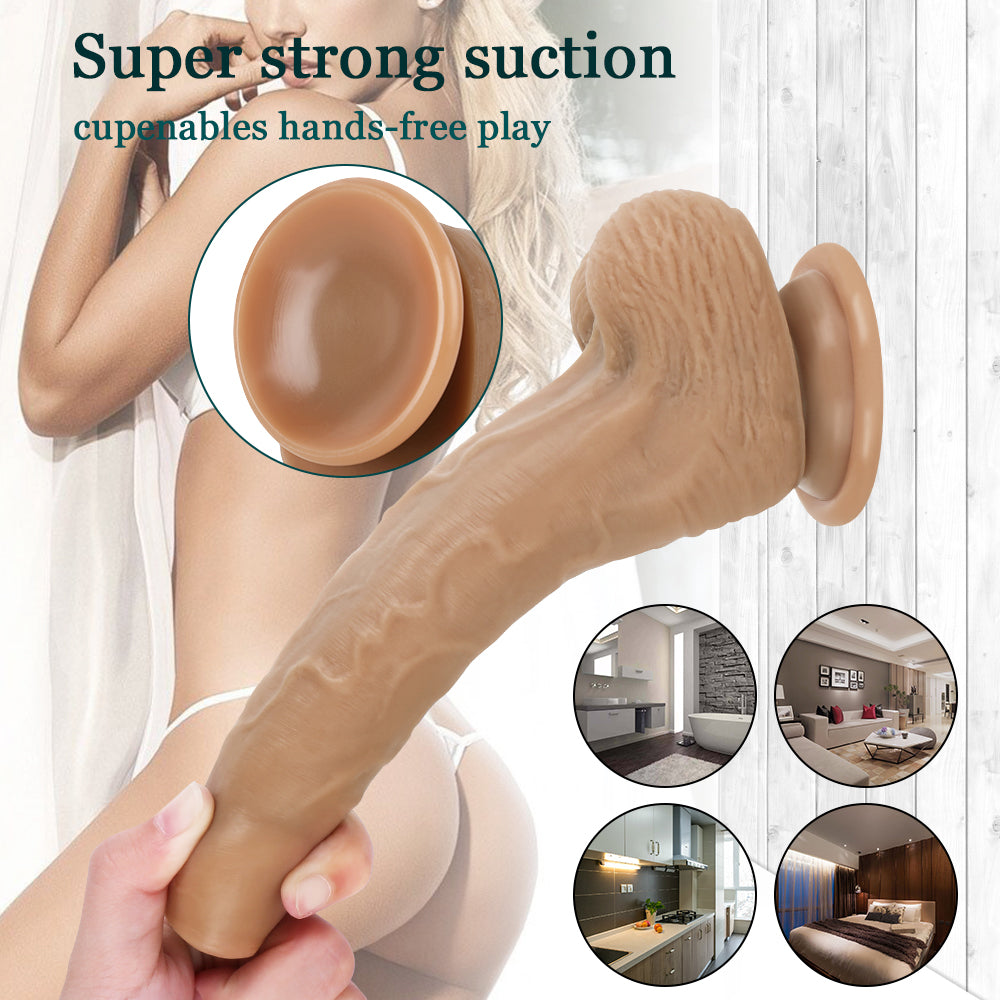 8 Inch Brown Silicone Dildo With Foreskin