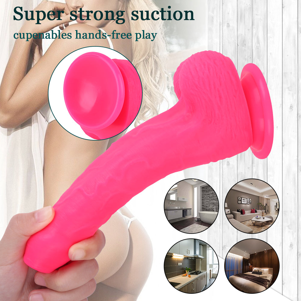 Pink Silicone Uncircumcised Dildo With Balls