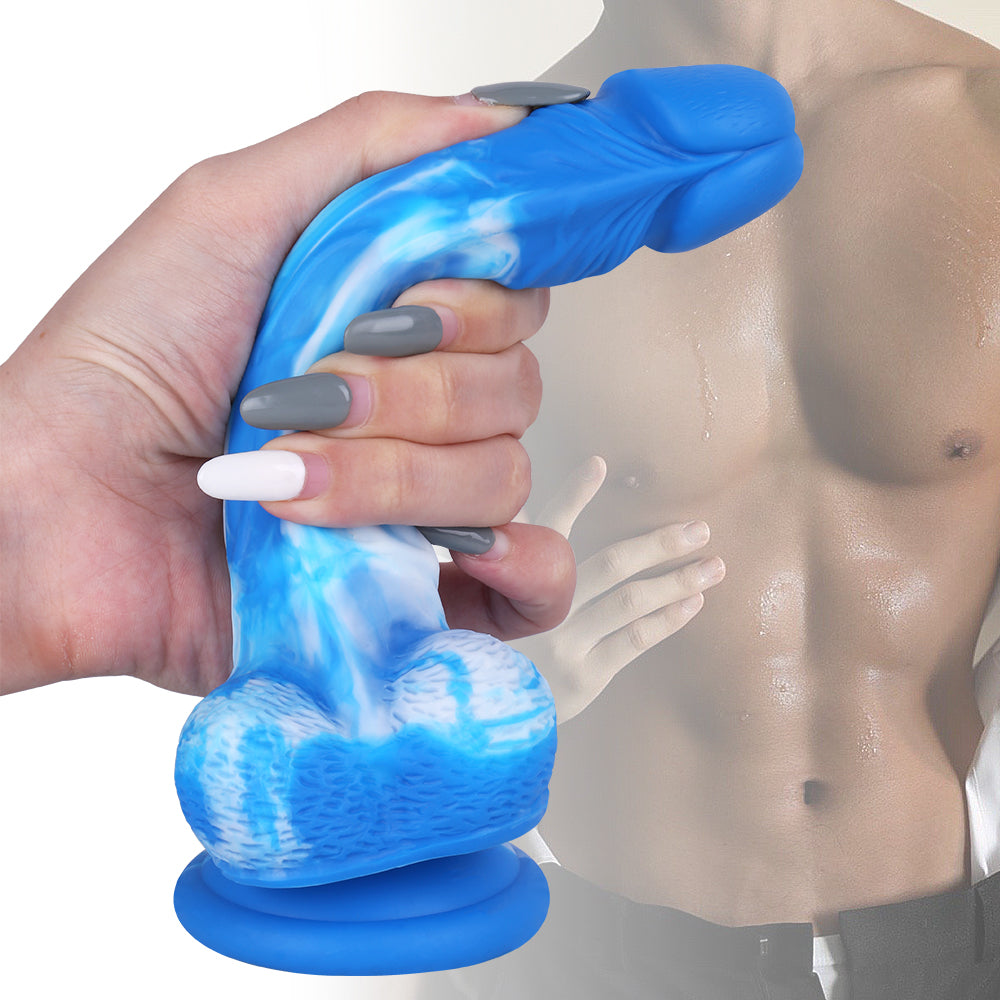 7 Inch Blue Curved Silicone Dildo