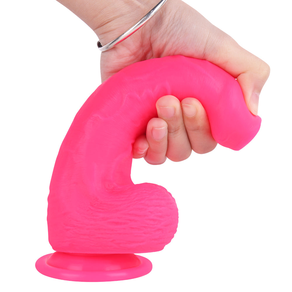 Pink Silicone Uncircumcised Dildo With Balls