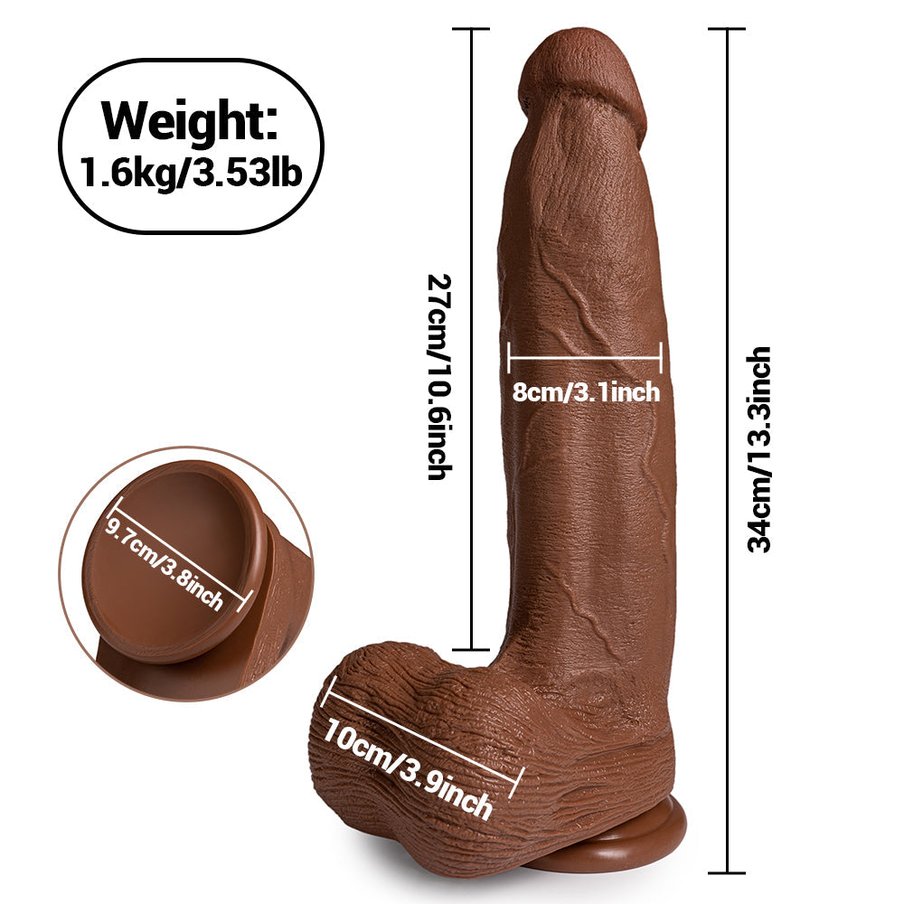 13 Inch Brown Tapered 3 Inch Wide Girth Dildo