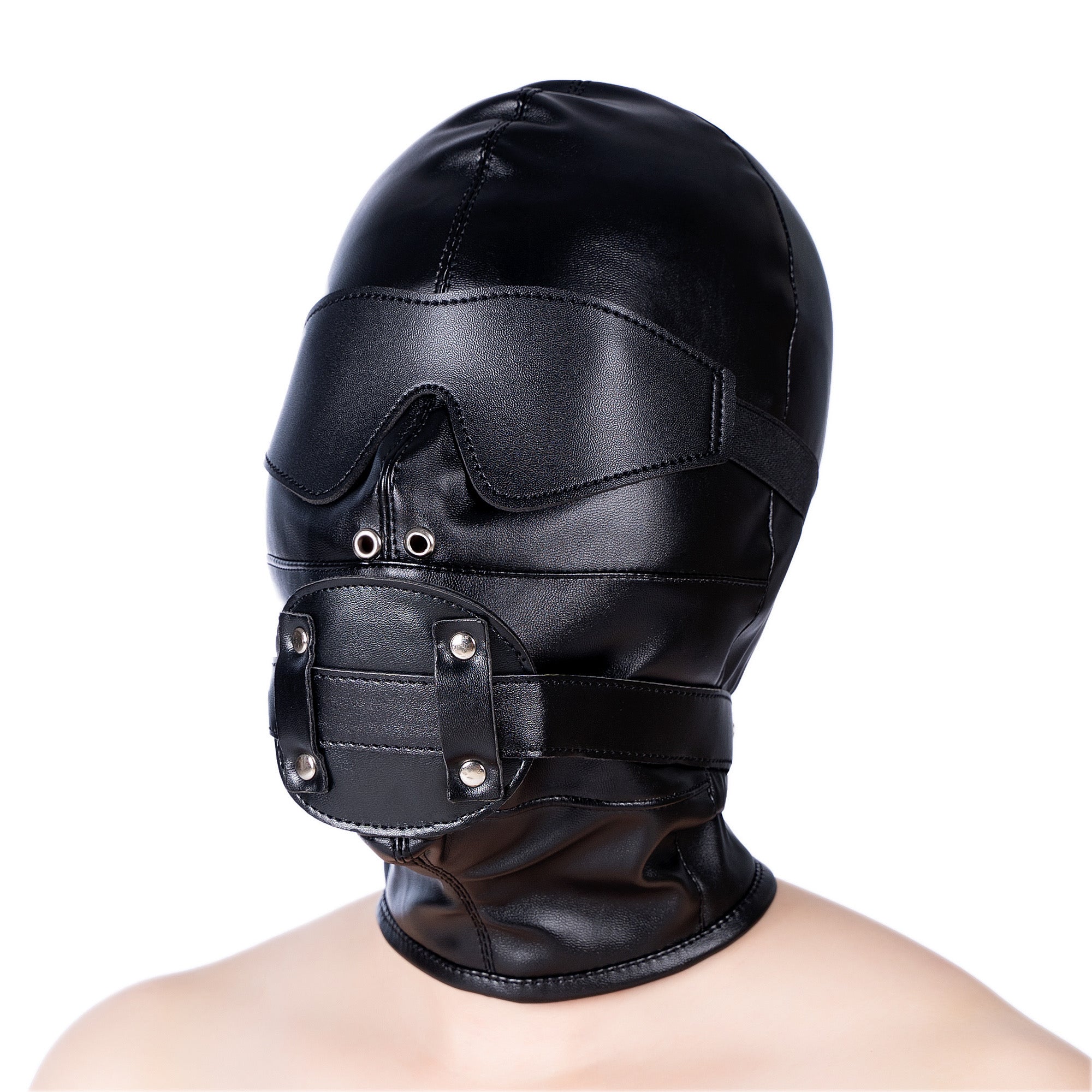 Black Leather Facial Dildo Gag Mask —Set