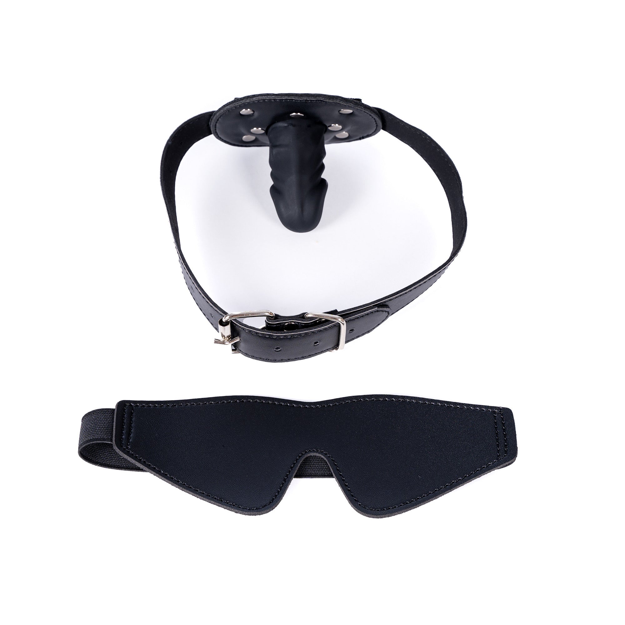 Black Leather Facial Dildo Gag Mask —Set