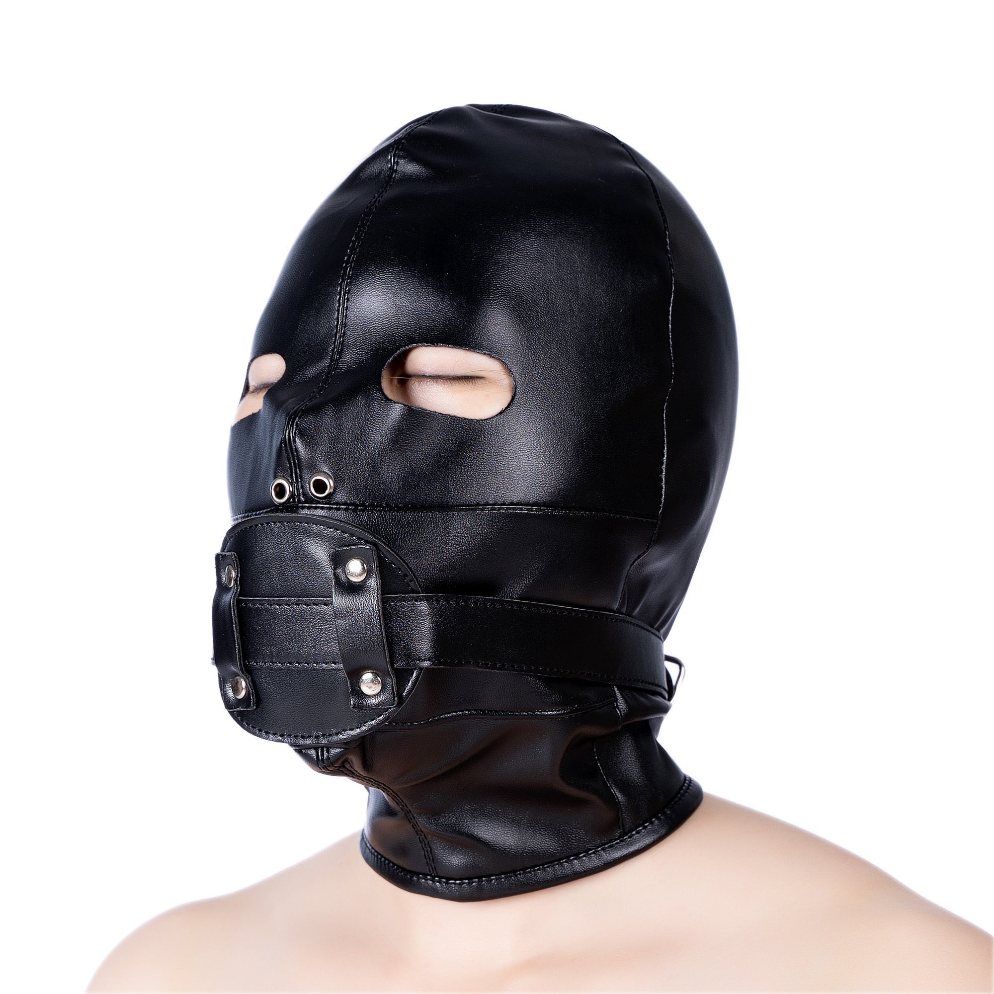 Black Leather Facial Dildo Gag Mask —Set