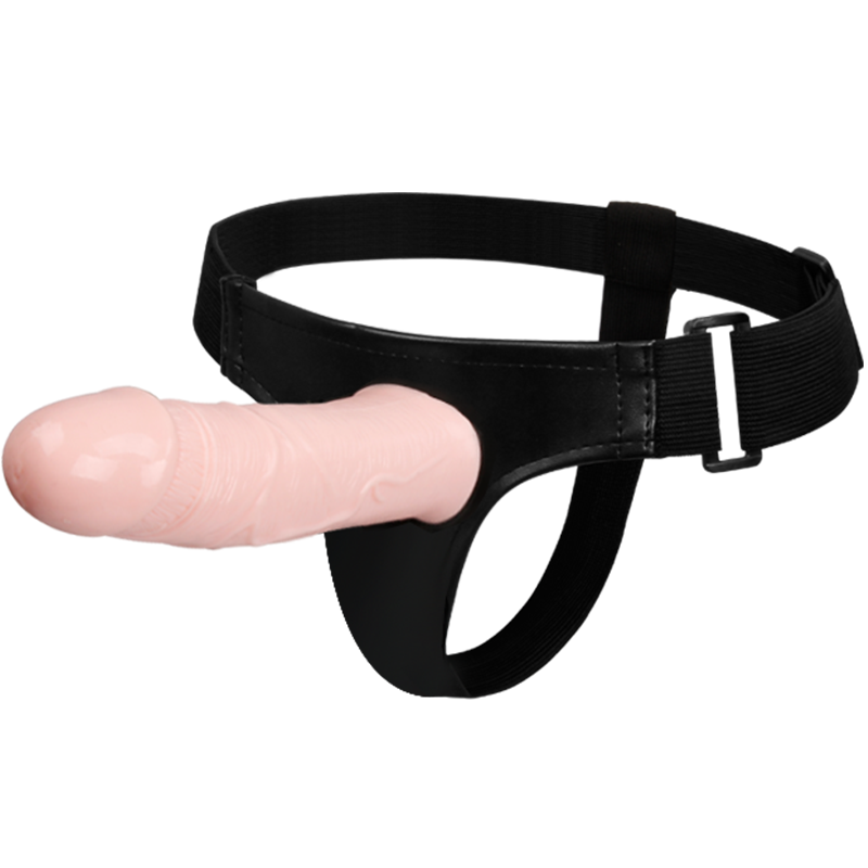 Male Wears Hollow Vibrating Strap On Dildo