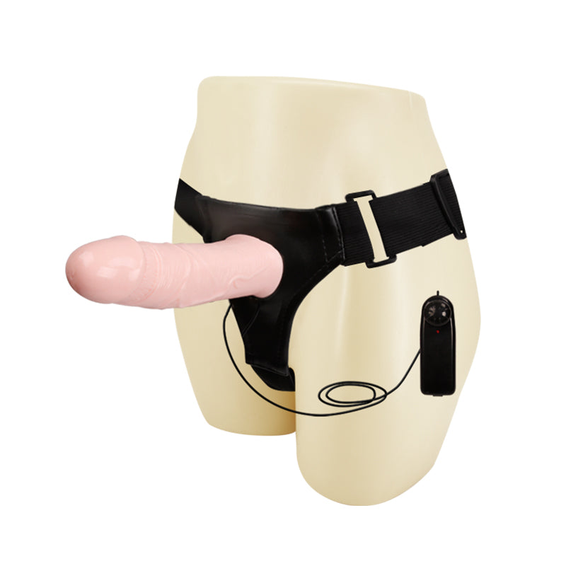 Male Wears Hollow Vibrating Strap On Dildo