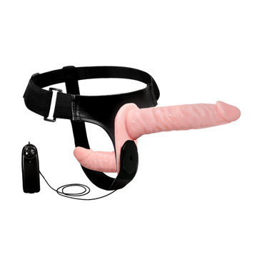 Pink Vibrating Double Head Strap On Dildo