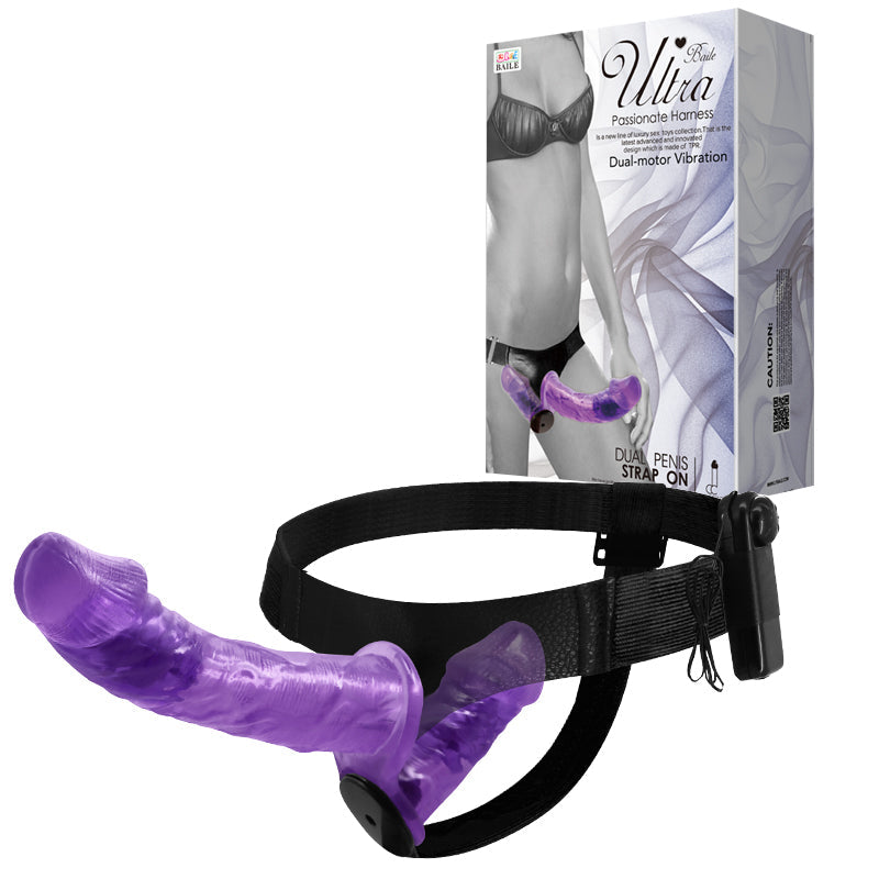 Purple Transparent Double Headed Vibrating Strap On Dildo