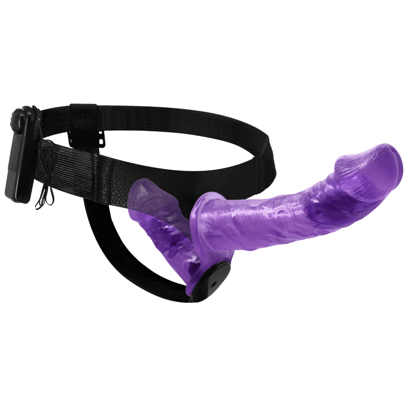 Purple Transparent Double Headed Vibrating Strap On Dildo