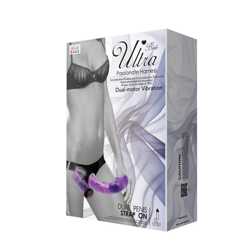Purple Transparent Double Headed Vibrating Strap On Dildo
