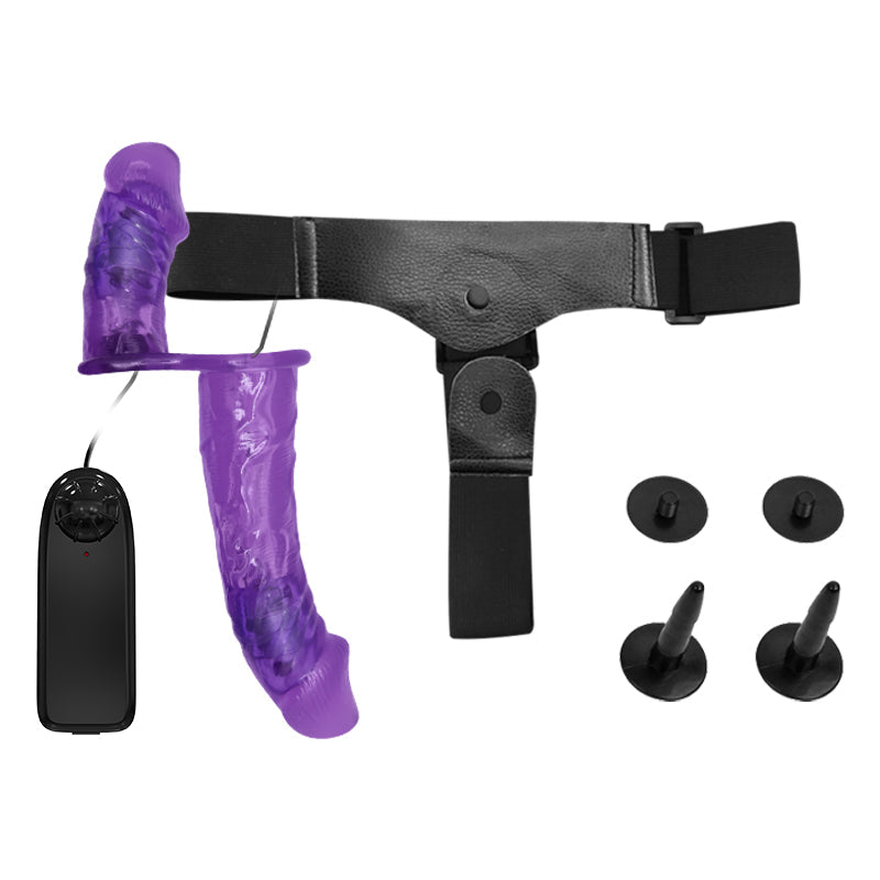Purple Transparent Double Headed Vibrating Strap On Dildo
