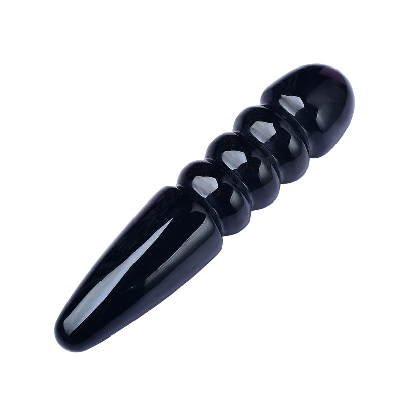 6 Inch Conical Ribbed Black Crystal Dildo