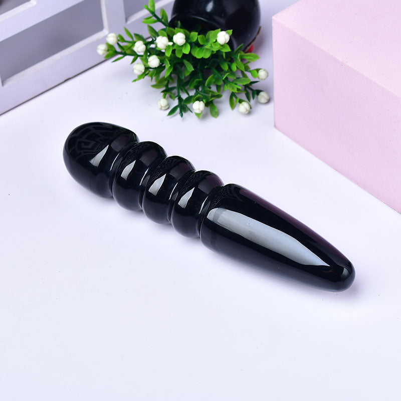 6 Inch Conical Ribbed Black Crystal Dildo